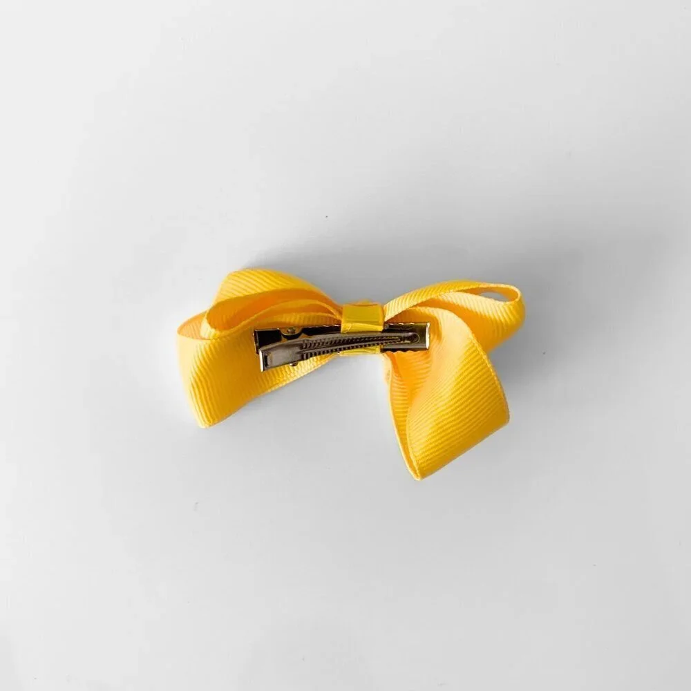 Set of 2 Pretty Girls Hair Bows Grosgrain Ribbon Clips Hair Accessories Yellow